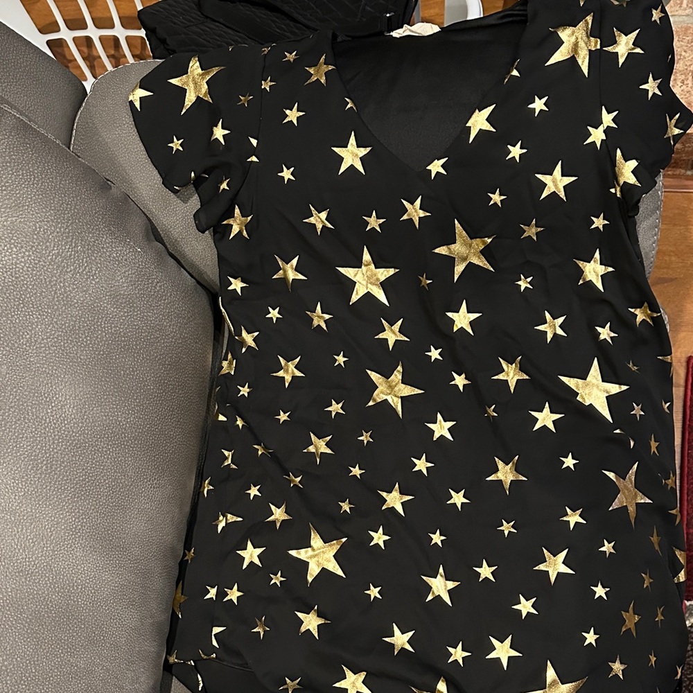 Peach Love California Black and Gold Star Midi Dress